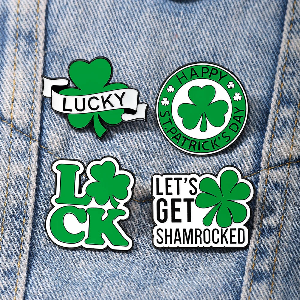 4pcs Four Leaf Clover Enamel Pins Set Lucky Shirt Lapel Brooch Badges Fashion Jewelry Ornaments for Clothing Accessories Gift