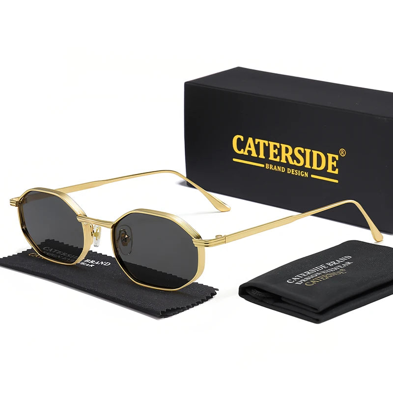 CATERSIDE Fashion Women's Small Frame Sunglasses High-Quality Polygonal Metal Frame Sun Glasses Men Party Outdoor Small Eyewear