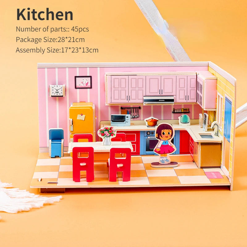 Paper 3D Jigsaw Puzzle Handmade Bedroom Livingroom Kitchen Bathroom Kindergarten Small Gift Toy Children Puzzle Educational Toys