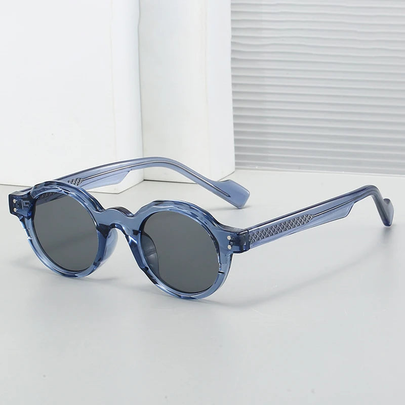 JNPCXI New TR90 Polygon Round Men Sunglasses Retro Rivets Women Gray Shades UV400 Sun Glasses