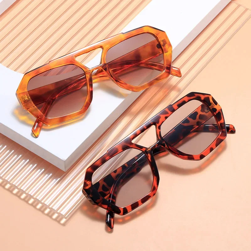 JNPCXI Vintage Square Sunglasses for Women Men Thick Frame Double Bridges Eyewear Female Fashion Polygon Sun Glasses
