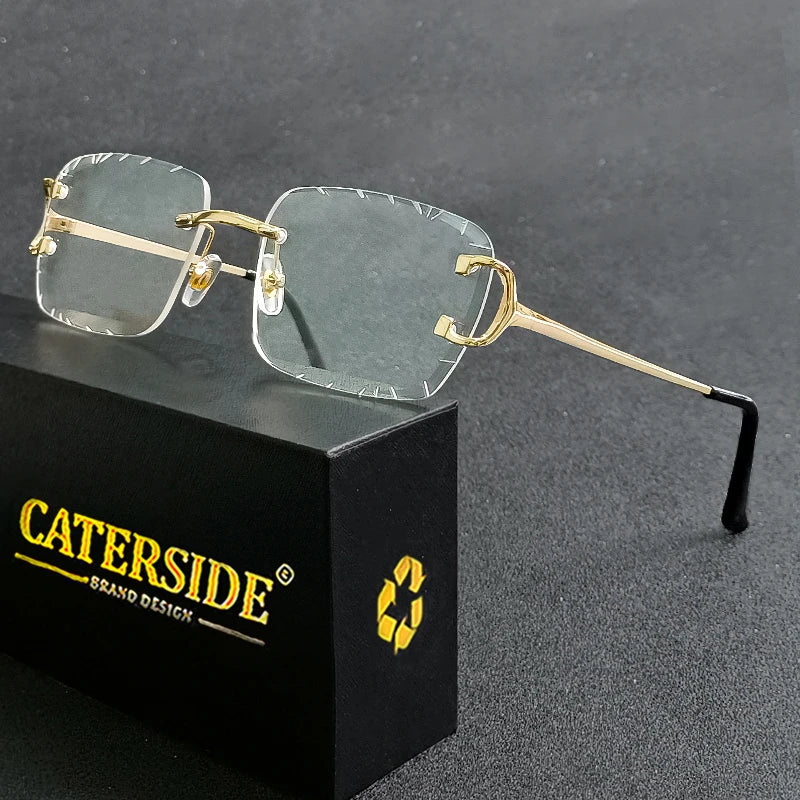 CATERSIDE Rimless Gradient Square Sunglasses Man Diamond Copper Frame Sun Glasses Punk Women's Small Frameless Eyewear UV400