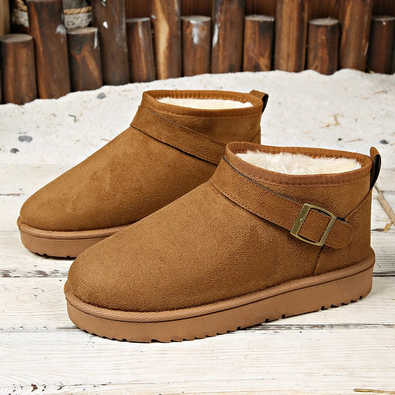 Faux Suede Winter Snow Boots Women Fashion Buckle Short Plush Platform Ankle Boots Woman Plus Size 42 Non Slip Warm Cotton Shoes
