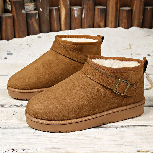 Faux Suede Winter Snow Boots Women Fashion Buckle Short Plush Platform Ankle Boots Woman Plus Size 42 Non Slip Warm Cotton Shoes