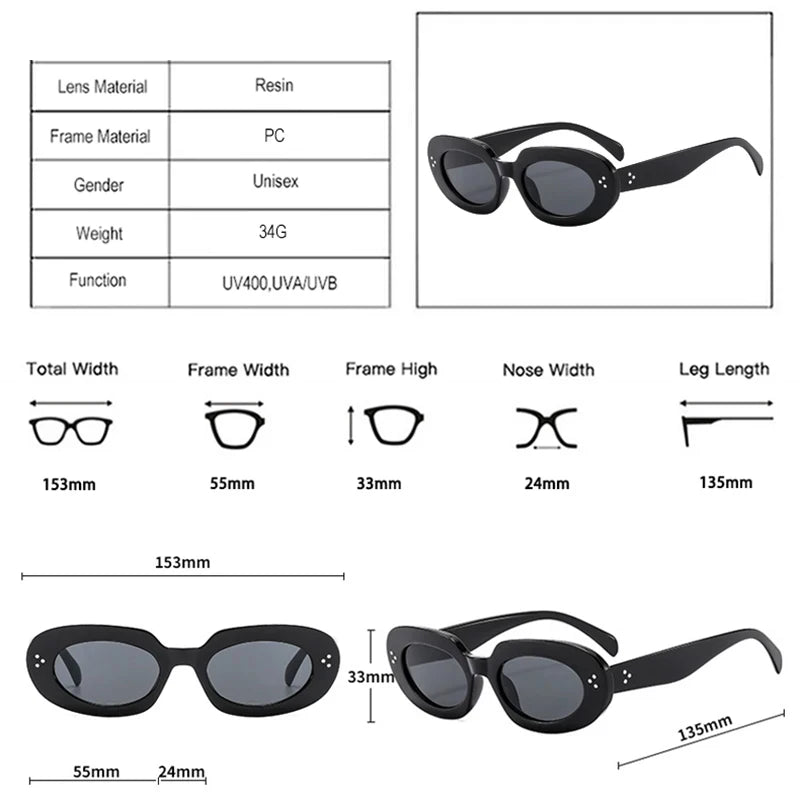 JNPCXI New Oval Women Fashion Sunglasses Shades UV400 Retro Punk Rivets Men Sun Glasses