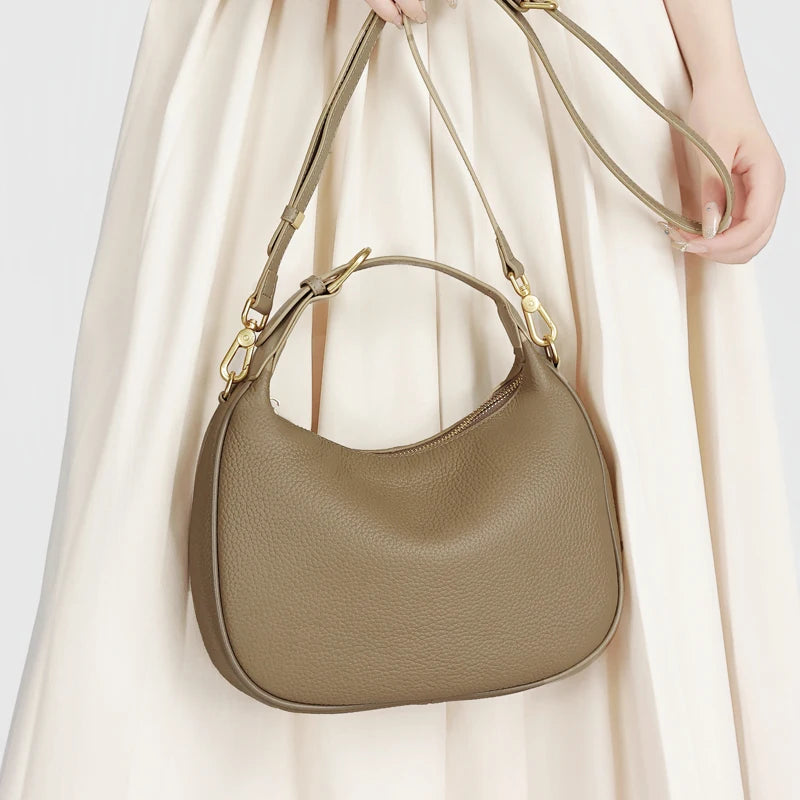 Genuine Cowhide Leather Mini Hobo Shoulder Bag for Women Pebbled Leather Top Handle Crossbody Bag with Hardware Underarm Bags