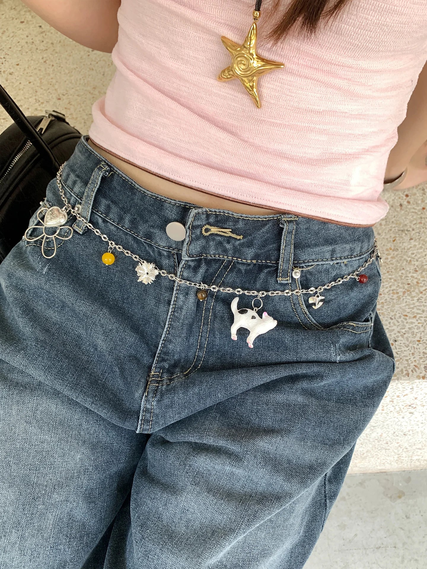Original Design Small Cat Floral Waist Chain For Women Korean Style High-End Skirt Jeans Chain Decoration Versatile Belt