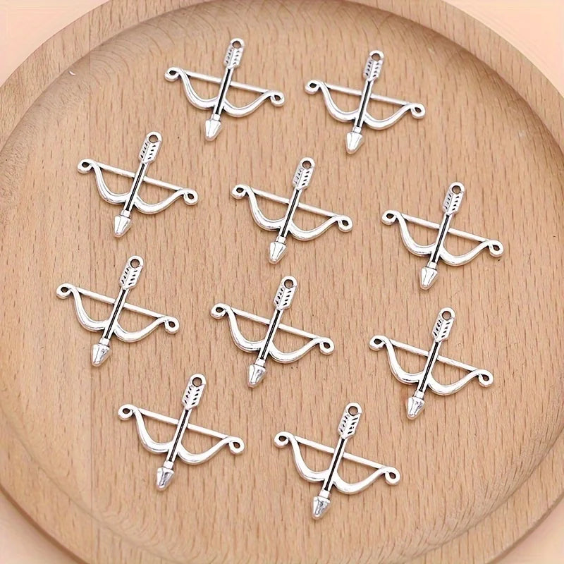 10Pcs Silver Plated Bow and Arrow Charms Pendants for Jewelry Making DIY Necklace Bracelet Earrings Key Chain Accessories