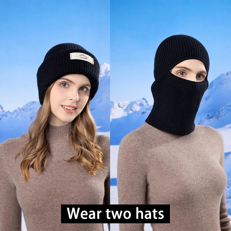 Winter pullover hat for children, warm and ear-protecting knitted woolen cap, cold-proof and neck-protecting face mask, balaclav