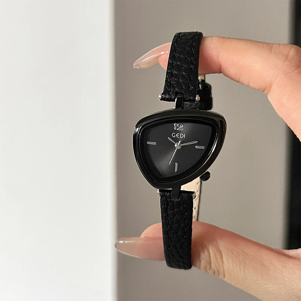 GEDI Quartz Ladies Watches Luxury Niche Small Vintage Watch Woman Leather Strap Wristwatches Fashion Casual Simple Watches Gifts