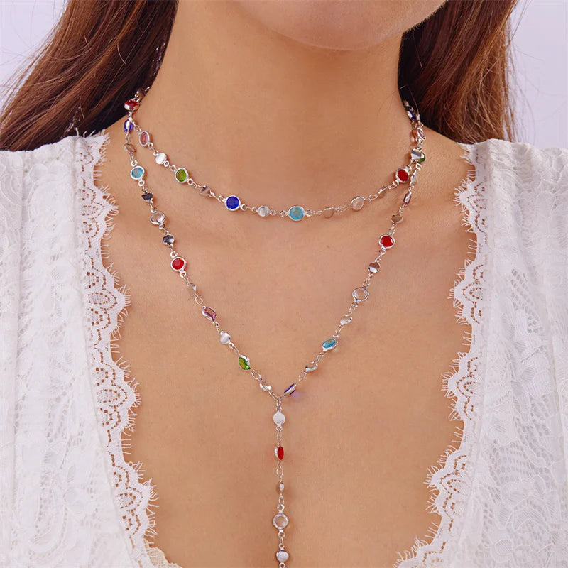 Bohemian Sexy Long Y-Shaped Necklace for Women Y2K Aesthetic Metal Clavicle Chain Gold Color Choker Holiday Party Jewelry Gifts