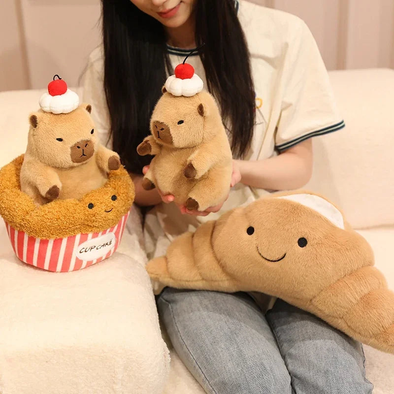 Capibala Pluches Croissant Cup cake Plush Toy Cute Dessert Break Capybara Stuffed Doll Funny Food Home Decor Kid Birthday Gift