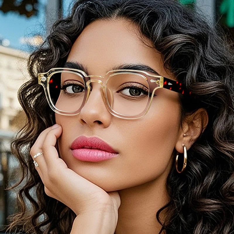 JNPCXI New Fashion Anti Blue Light Eyeglasses Frame Women Vintage Rivet Oval Women Men Luxury Leopard Prescription Glasses