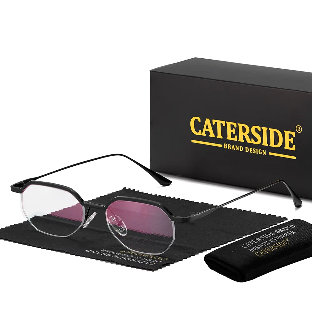 CATERSIDE Retro Polygon Sunglasses Men Metal Semi Rimless Sun Glasses Uv400 Women Outdoor Protection Driving Decorative Eyewear