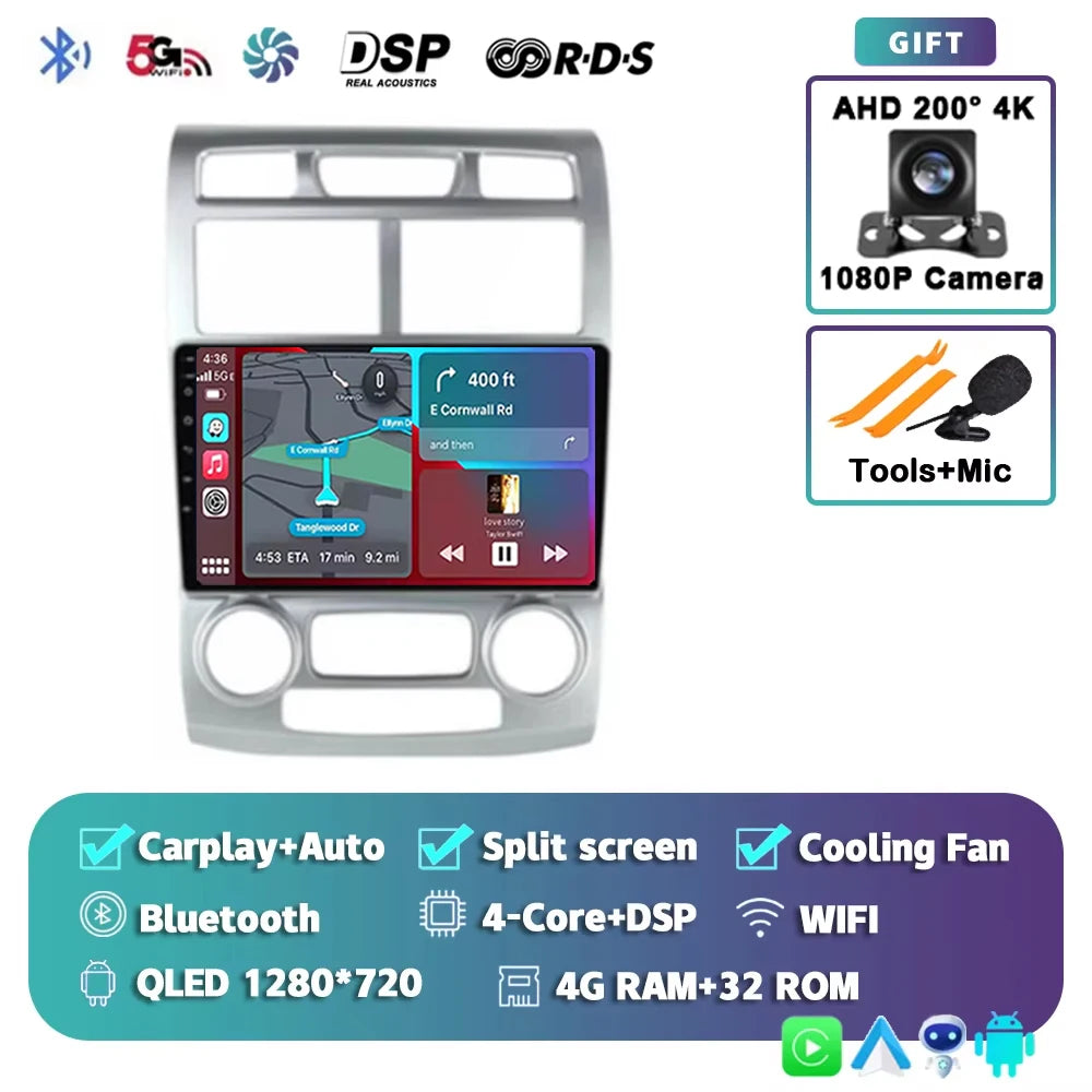 For Kia Sportage 2 2004 2005 2006 2007 - 2010 2K 12+256 QLED Android 16 CarPlay Car Radio Multimedia Video Player GPS stereo 4G