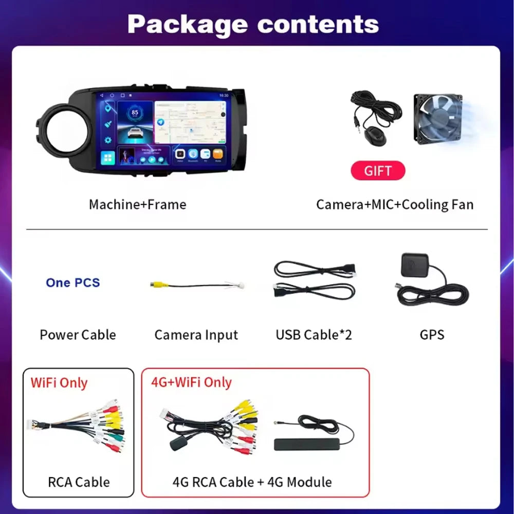 Android 15 For Toyota Yaris 2011 - 2017 Multimedia Player Carplay Auto Car Radio GPS video Qualcomm Snapdragon DSP WiFi+4G DVD