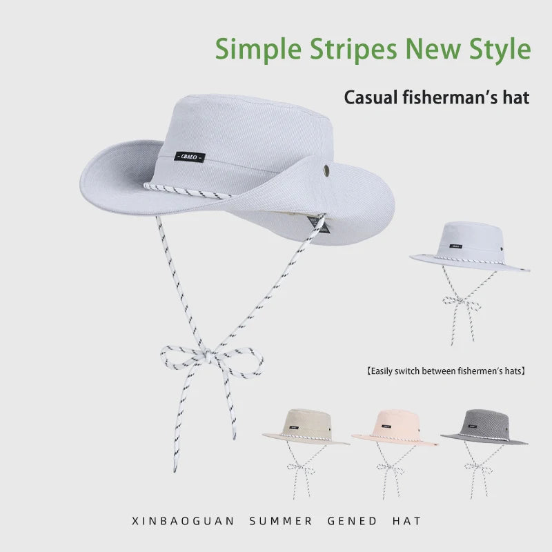 6150-New Spring/Summer Women's Outdoor Traveling Casual Multi-Functional Striped Wide-brimmed Sun Hat Quick-drying Fisherman Hat