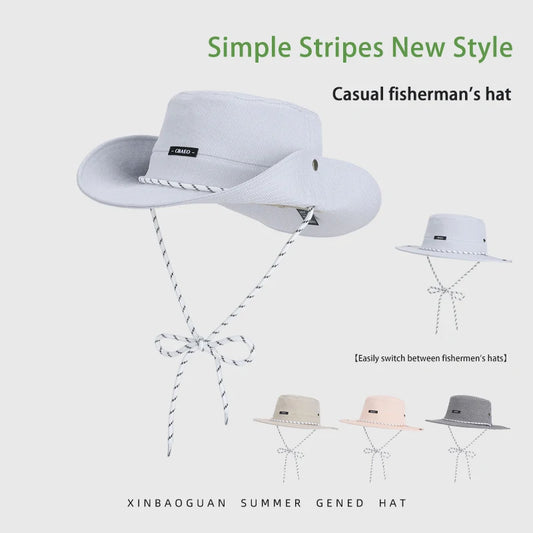 6150-New Spring/Summer Women's Outdoor Traveling Casual Multi-Functional Striped Wide-brimmed Sun Hat Quick-drying Fisherman Hat