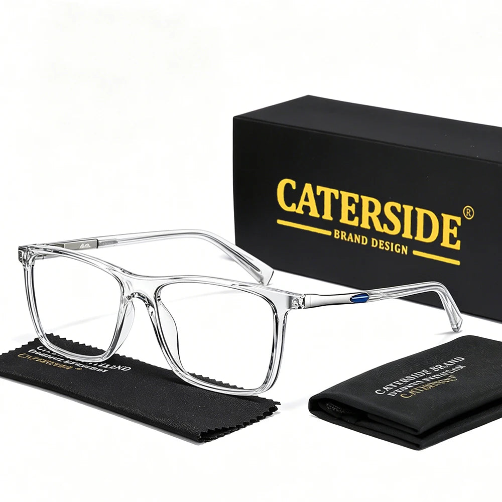 CATERSIDE Men's Tr90 Anti Blue Light Glasses Square Frame Glasses Classic Spring Leg Glasses Women's Computer Protective Glasses