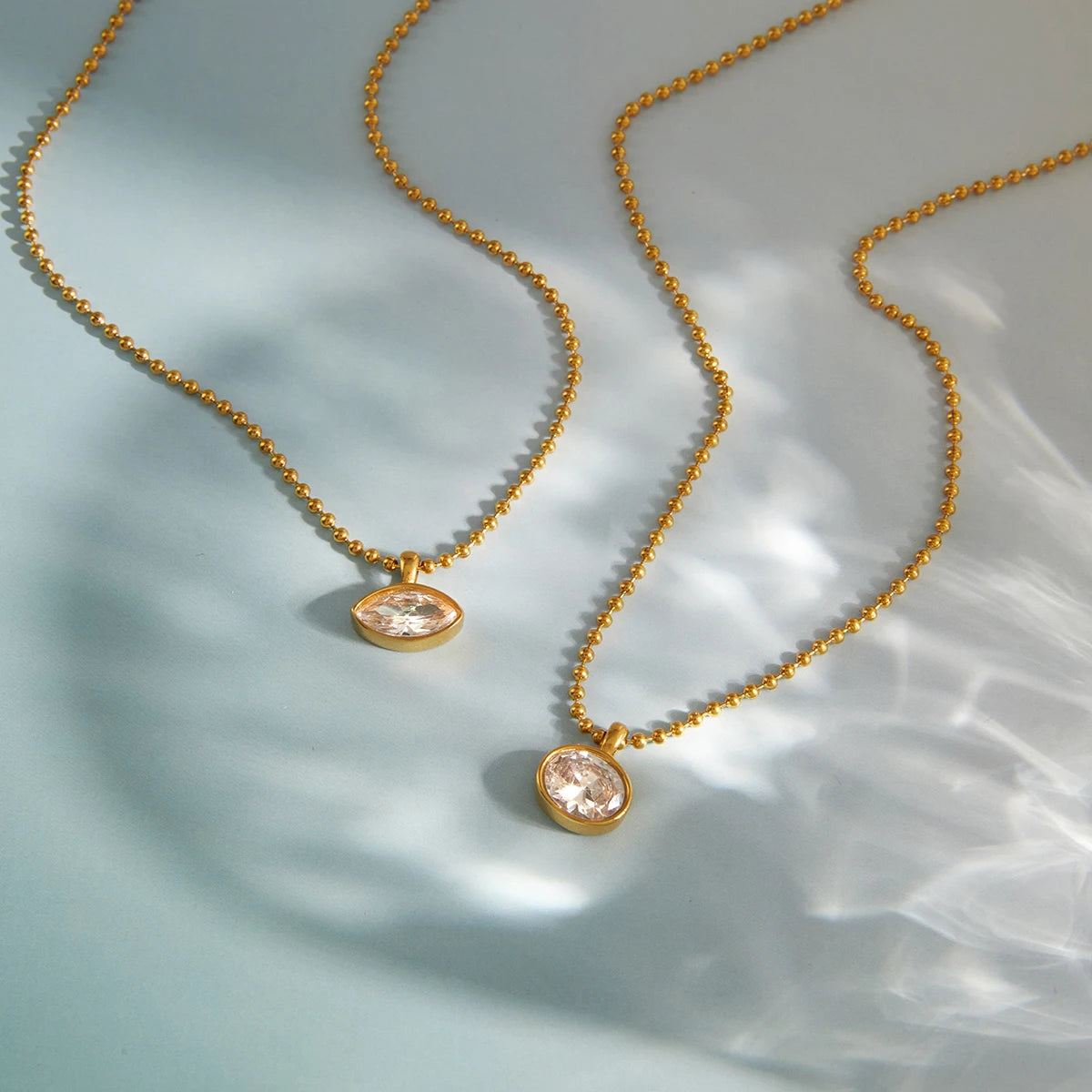 Uworld Classic Geometric waterdrop shape White Zircon Necklace With Bead Chain Women 18K Gold Plated Stainless Steel Necklaces