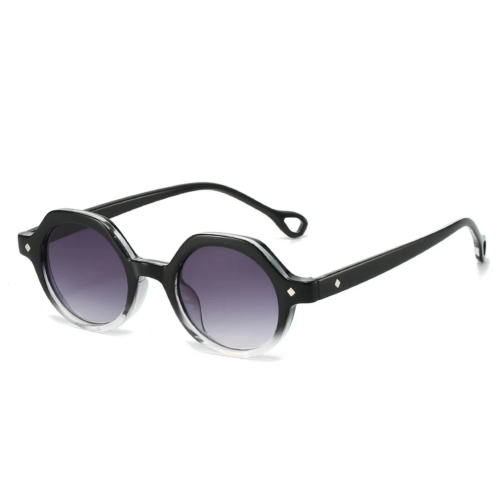 JNPCXI Retro Small Round Punk Sunglasses Women Fashion Gradient Leopard Shades UV400 Men Rivets Sun Glasses