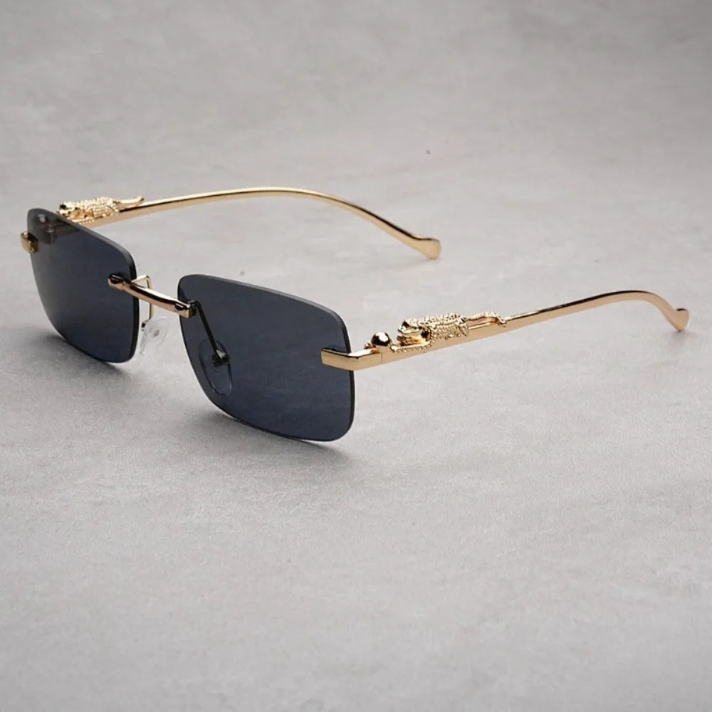 Square Frame Sun Protection UV Sunglasses Female Korean Version Rimless Fashion Cheetah Decoration Sunglasses