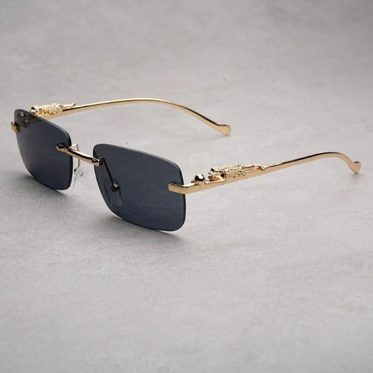 Square Frame Sun Protection UV Sunglasses Female Korean Version Rimless Fashion Cheetah Decoration Sunglasses