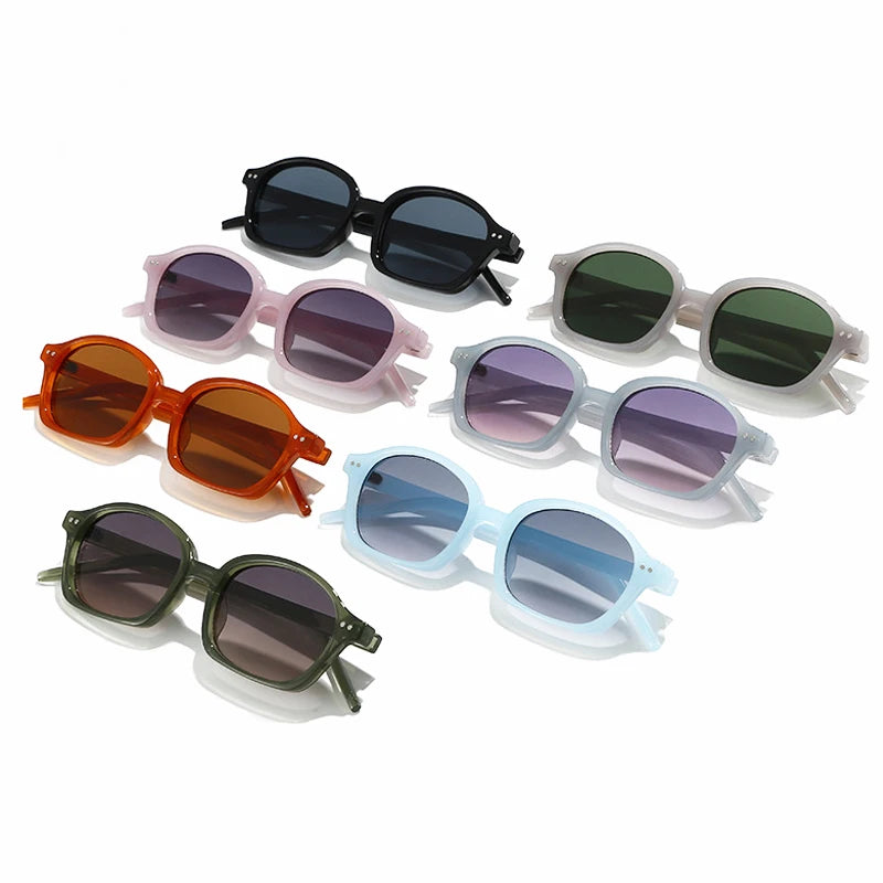 JNPCXI New Fashion Small Oval Jelly Color Women Sunglasses Shades UV400 Fashion Orange Gradient Men Punk Rivets Sun Glasses