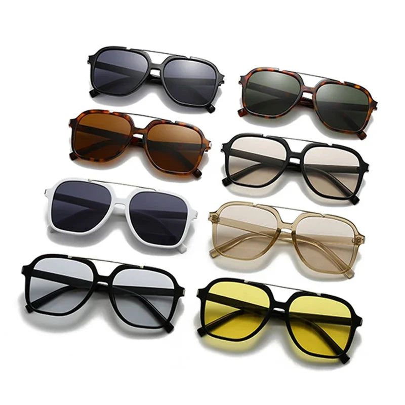 JNPCXI Fashion Oversized Square Double Bridges Sunglasses Women Shades UV400 Retro Rivets Men Sun Glasses