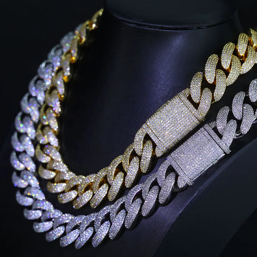 Men's Bling Zircon Cuban Link Chain Iced out, 20mm Width Bubble Cuban Necklace