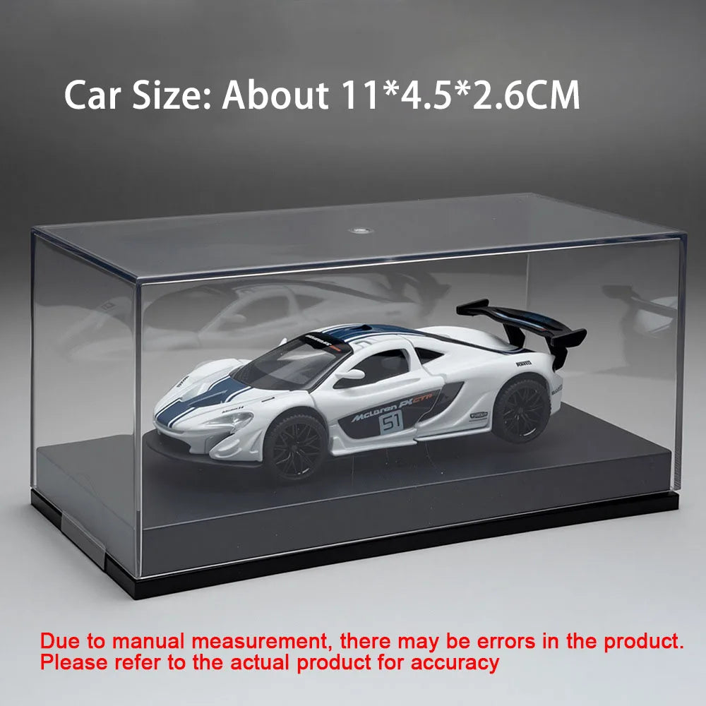 1:43 P1 GTR F1 Miniature Car Diecast Alloy Sports Model Toys with Acrylic Box Rubber Tires Metal Body Vehice Display Items Gifts