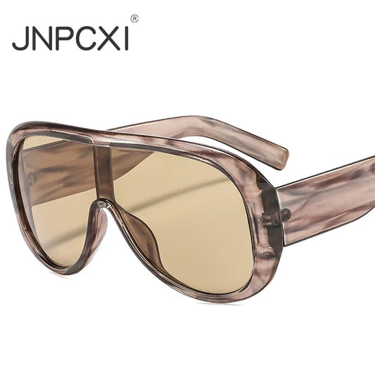JNPCXI New Fashion Oversized One Piece Square Women Sunglasses Gray Stripe Shades Men Trending Outdoor Sun Glasses UV400