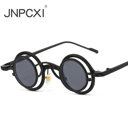 JNPCXI New 2 in 1 Punk Round Men Sunglasses Retro Rivets Women Gold Black Shades UV400 Sun Glasses