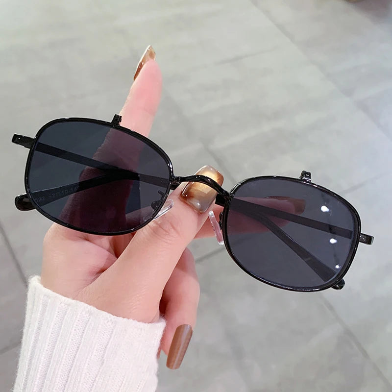 JNPCXI New Ins Popular Fashion Small Metal Square Women Sunglasses Retro Flip Lens Shades Men Outdoor Sun Glasses UV400