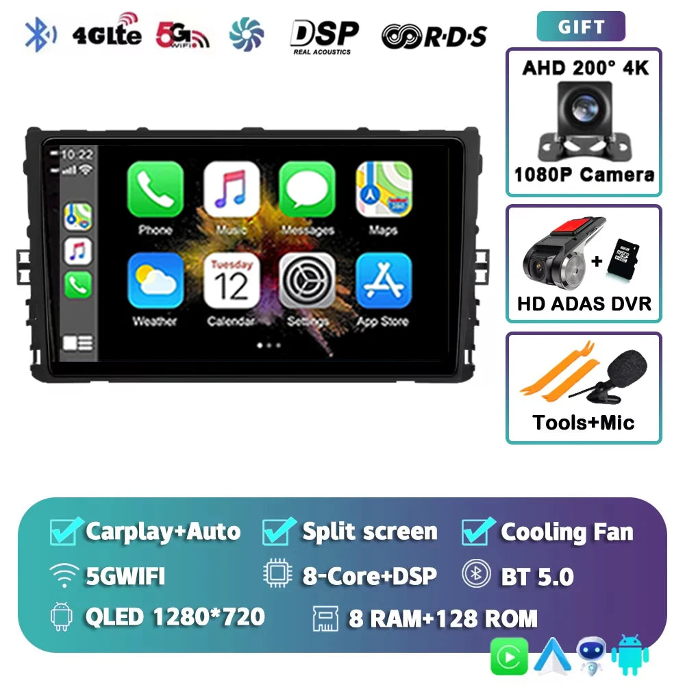 For Volkswagen VW Polo Plus Jetta MK7 T6 Passat B8 T ROC Cross MQB 2K 12+256 QLED Android 15 CarPlay Car Radio Multimedia Video