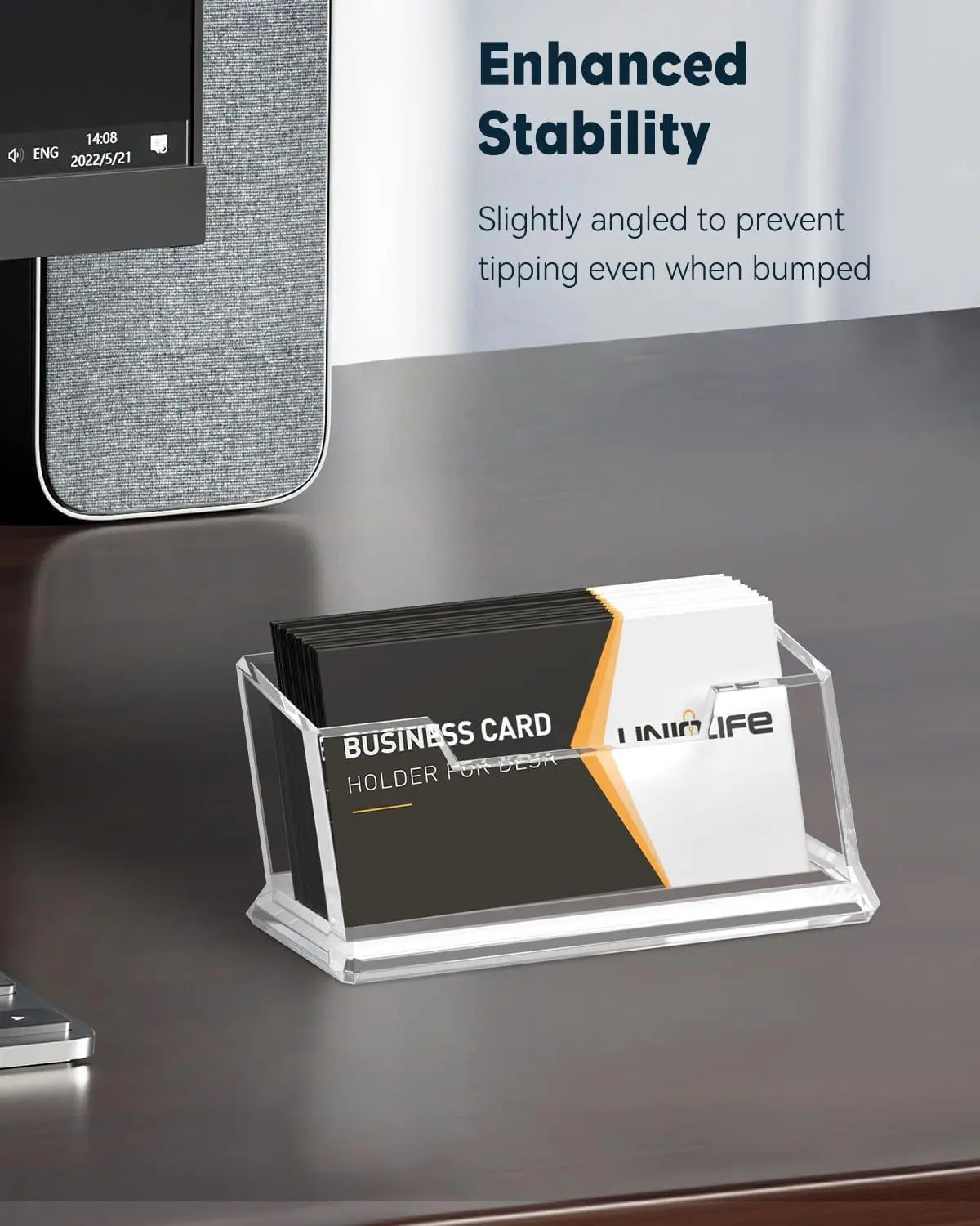 Clear Acrylic Desk Business Card Holder, 60 Card Capacity Display Stand, Office Home Exhibition Card Organizer for Men Women