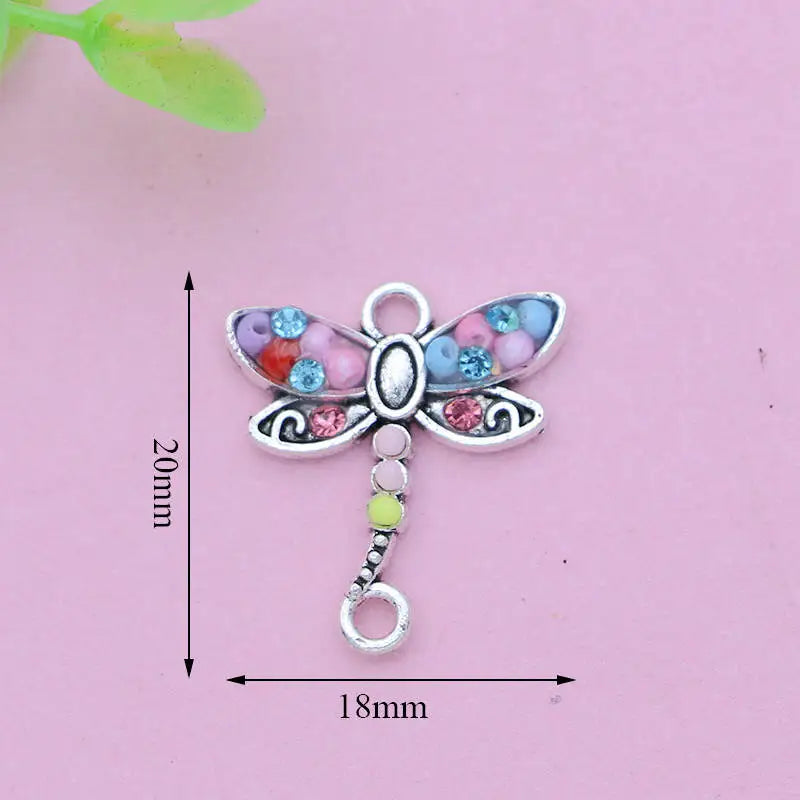 10Pcs Silver Plated Crystal Dragonfly Charm Connector for Making Bracelet DIY Findings Jewelry Accessories Handmade Craft
