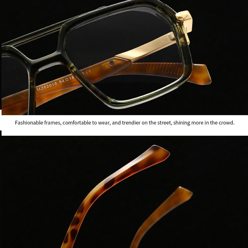 JNPCXI Ins Popular Fashion Double Bridges Square Sunglasses Women Retro Rivets Green Green Men Punk Sun Glasses Shades UV400