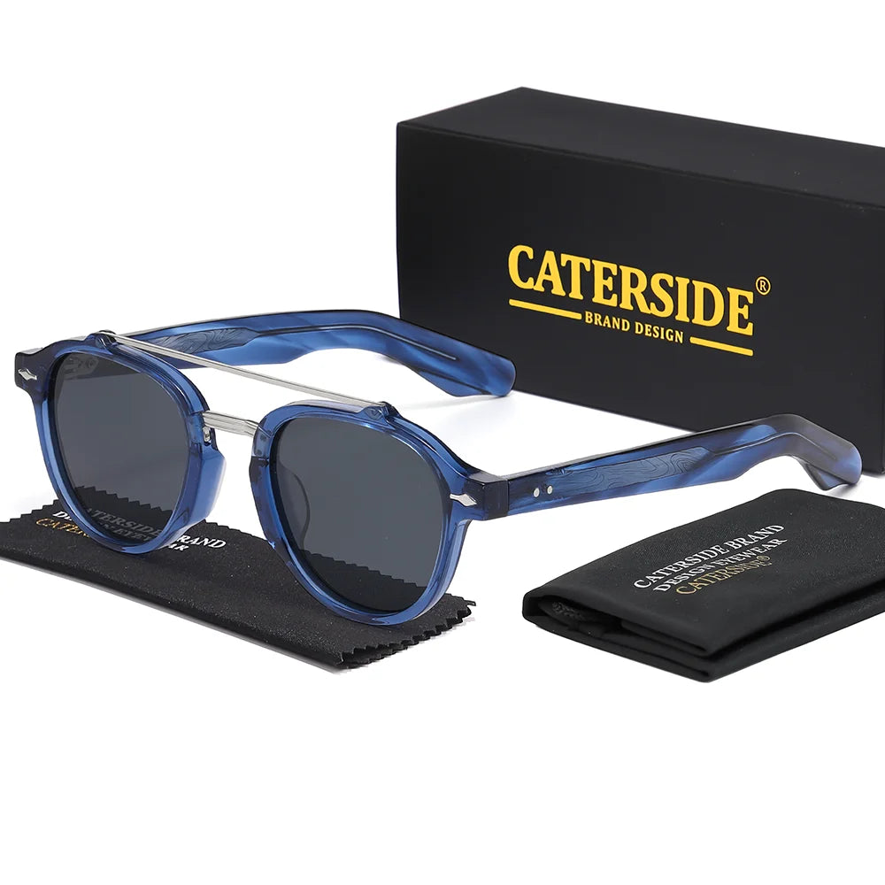 CATERSIDE Men's Flat Top Double Bridges Polarized Sunglasses Acetate Square Suneyeglass Women Fashion Retro Gifts Eyewear UV400