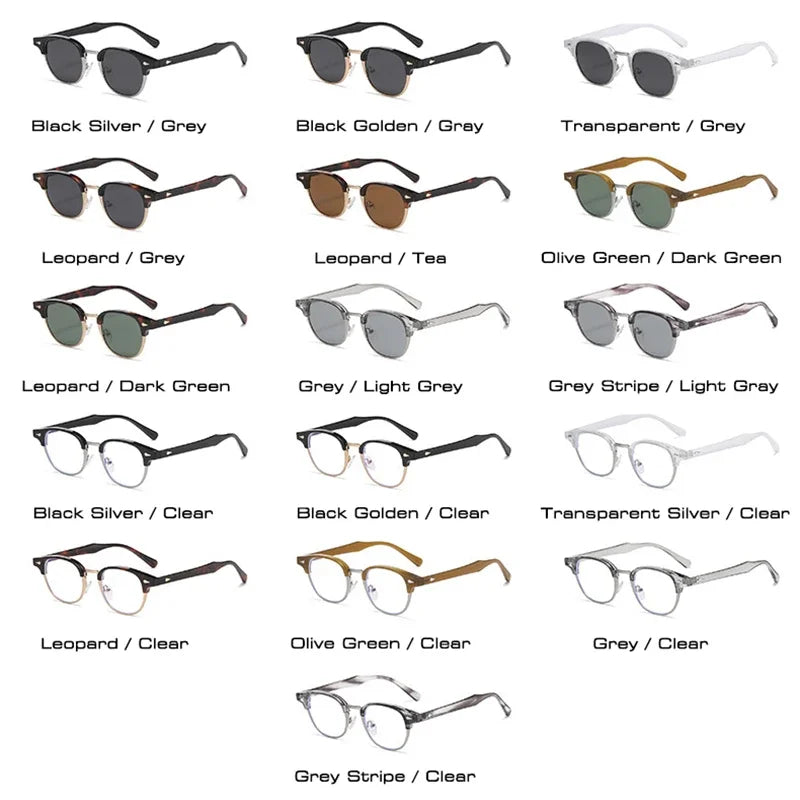 JNPCXI New Retro Classic Semi-Metal Oval Women Sunglasses Fashion Punk Men Rivets Shades UV400 Sun Glasses