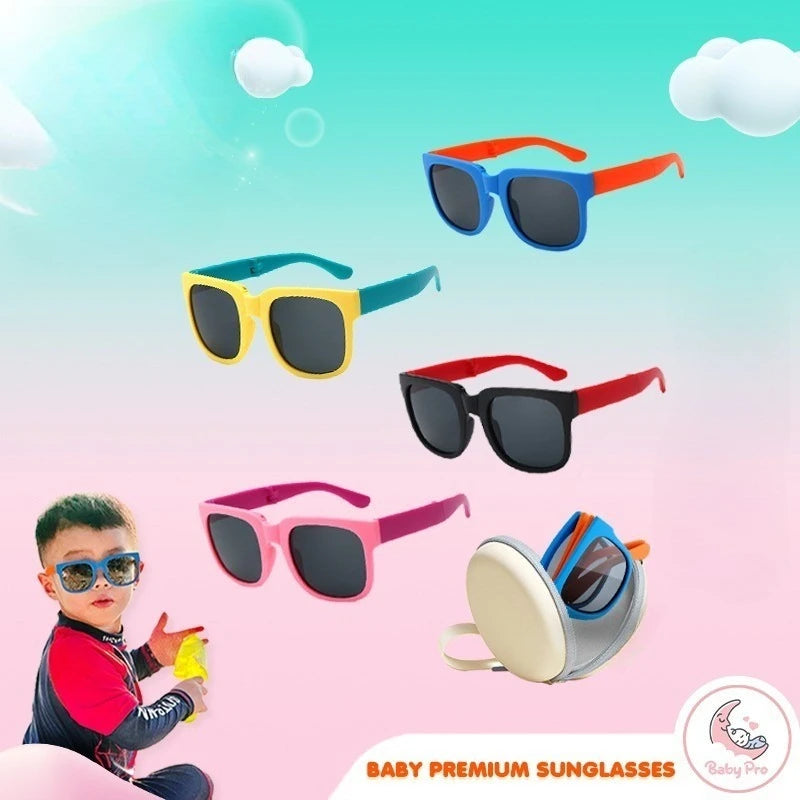 2PCS Candy Color  Sunglasses for Kids Folding Large Frame Sunglasses Children's Folding Glasses with Case