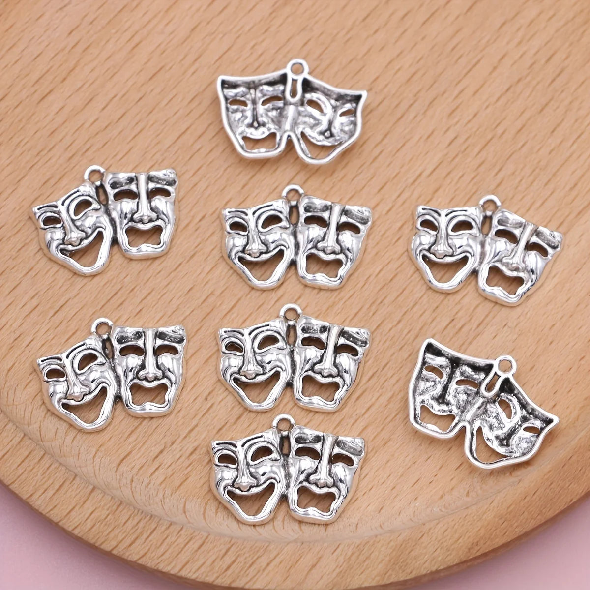 8Pcs Silver Plated Happiness Sadness Face Charms Mask Pendants for Jewelry Making DIY Necklace Earrings Key Chain Accessories