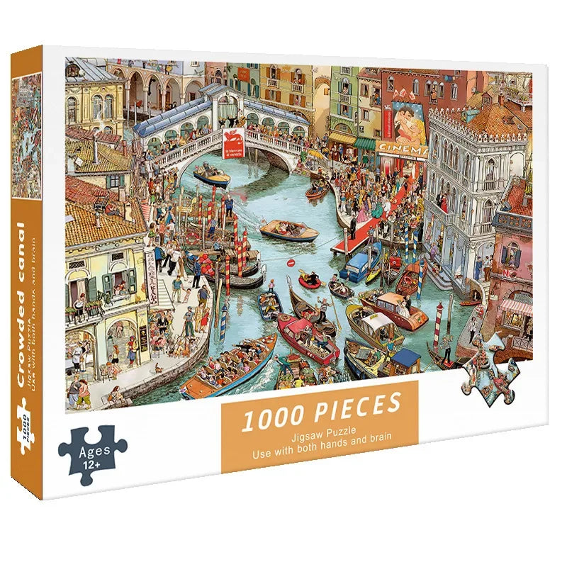 75*50cm Adult 1000 Pieces Jigsaw Puzzle Crowded Canal Beautiful Landscape Paintings Stress Reducing Toys Christmas Gifts