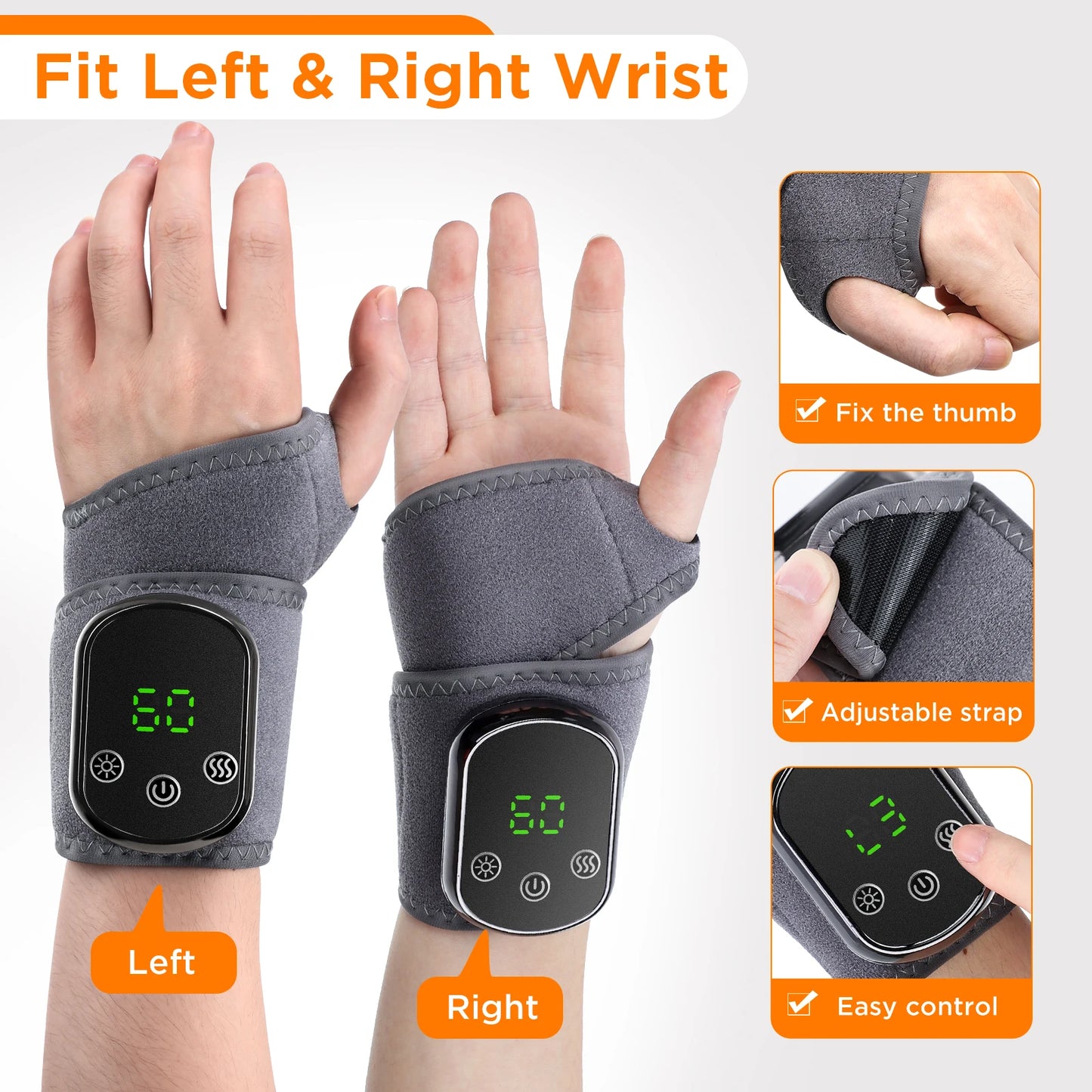 Eletric Heating Wrist Guard Protective Belt 3 Levels Adjustment Heated Rechargeable Thermal Hand Wristband With Support Plate