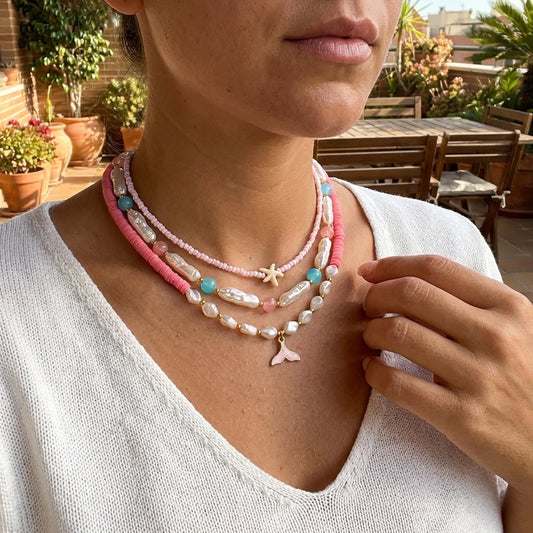 Bohemian Ocean 3Pcs Necklace Set For Women Fish Tail Starfish Pearl Polymer Clay Beaded Summer Jewelry