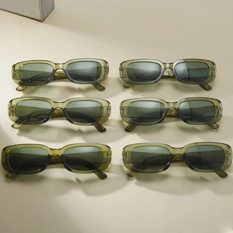 6pcs Retro Square Fashion Glasses - Unisex Green Tinted Fashion Shades for Everyday, Travel & Outdoor Activities