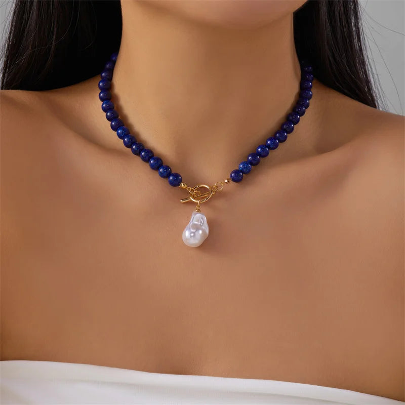 Elegant Baroque Imitation Pearl Pendant Beaded Choker Necklace Irregular Crystal Natural Stone Chain Women Fashion Jewelry Gift