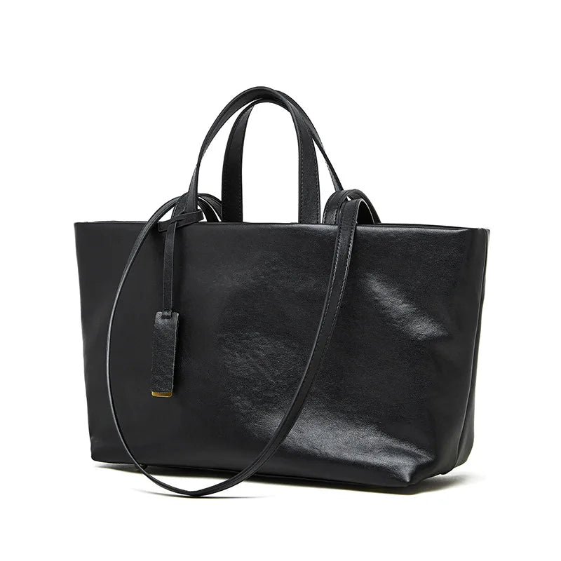 Women's Oil Wax Cowhide Genuine Leather Bag Lady Fashion Real Cowhide Bag Female Luxury Design High Capacity Commuting Handbag