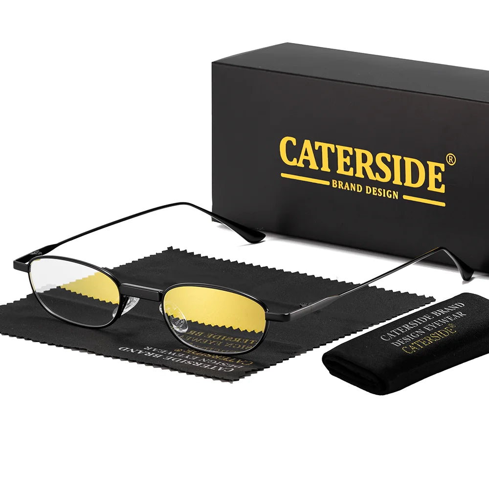 CATERSIDE Men's Hip Hop Sunglasses Premium Metal Small Frame Women's Travel Business Party Holiday Gift Decorative Glasses UV400