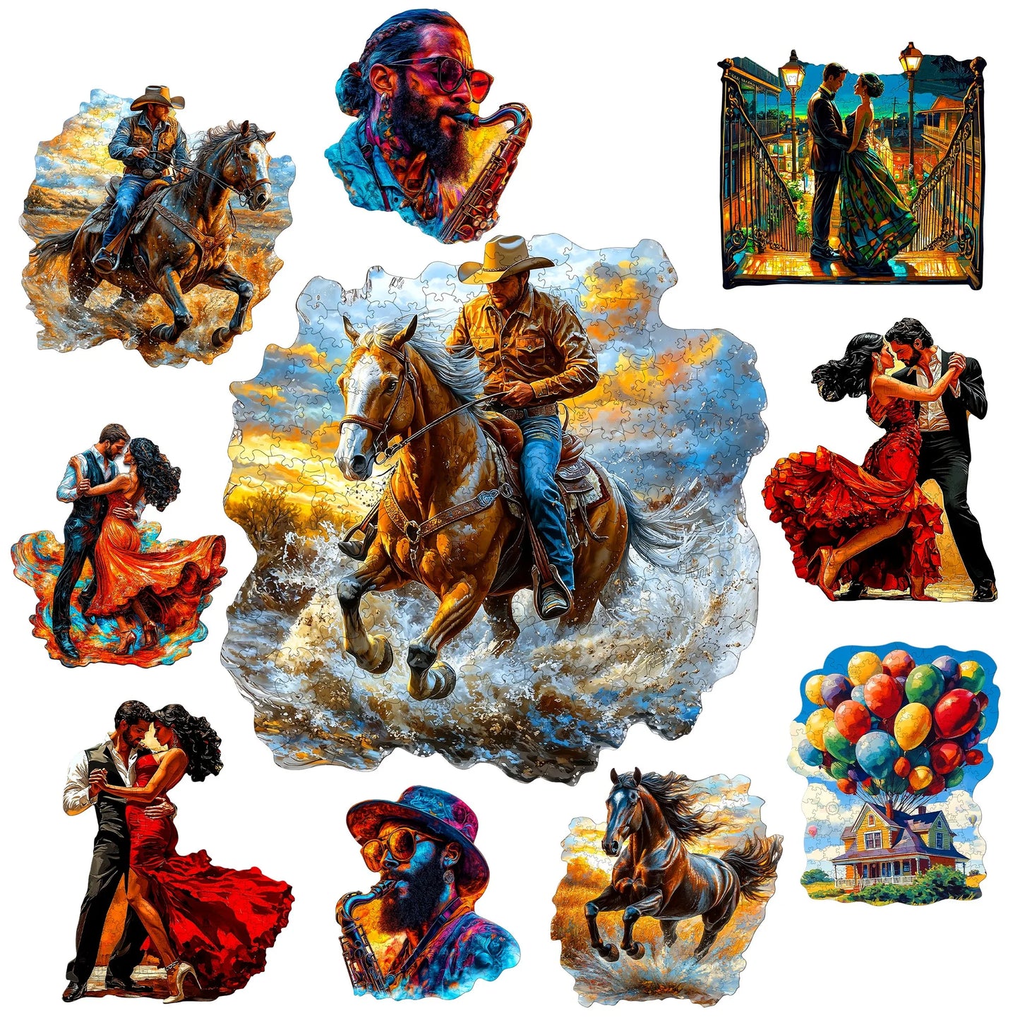 Cowboys and Dancers Wooden Jigsaw Puzzle Wood Home Decor Painting Christmas and Halloween Gift Toy for Teen and Kid